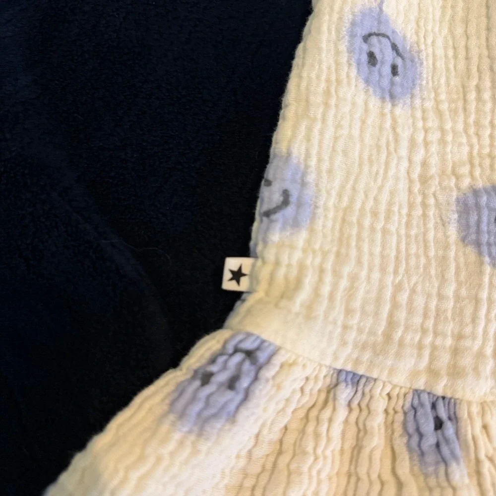 Molo Carolina Smiley Face Cotton Gauze Dress‎ Off-White Blue Kids Size 80